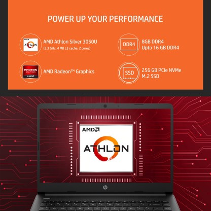 HP ATHLON DUAL CORE 3050U - (8 GB/256 GB SSD/WINDOWS 11 HOME) 14S-FQ0568AU THIN AND LIGHT LAPTOP  (14 INCH, JET BLACK, 1.41 KG, WITH MS OFFICE)[Like New]