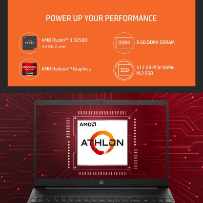 HP RYZEN 3 DUAL CORE 3250U - (8 GB/512 GB SSD/WINDOWS 11 HOME) 15S- EQ1560AU THIN AND LIGHT LAPTOP  (15.6 INCH, JET BLACK, 1.69 KG)[Like New]
