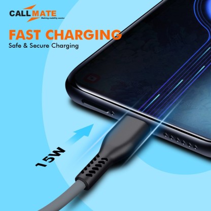 CALLMATE USB TYPE C CABLE 1.5 M 15W CHARGING &AMP; DATA CABLE FOR ALL TYPE C DEVICES  (COMPATIBLE WITH MOBILE, BLACK, ONE CABLE)