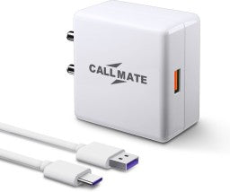 CALLMATE 25 W 5 A MOBILE 25W ULTRA-COMPACT USB WALL CHARGER WITH TYPE C CABLE FOR ALL DEVICES CHARGER WITH DETACHABLE CABLE  (WHITE, CABLE INCLUDED)