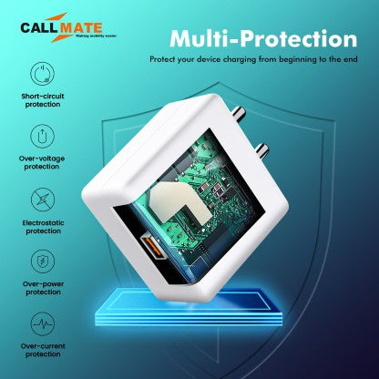 CALLMATE 25 W 5 A MOBILE 25W ULTRA-COMPACT USB WALL CHARGER WITH TYPE C CABLE FOR ALL DEVICES CHARGER WITH DETACHABLE CABLE  (WHITE, CABLE INCLUDED)