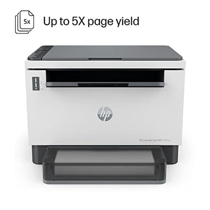 HP LASERJET TANK 1005W PRINTER FOR HOME &AMP; SMBS: 3-IN-1 PRINT+COPY+SCAN, MESS-FREE 15 SEC TONER REFILL, LOWEST COST/PAGE-B&AMP;W PRINTS, DUAL BAND WI-FI, SMART GUIDED BUTTONS, MOBILE PRINTING.