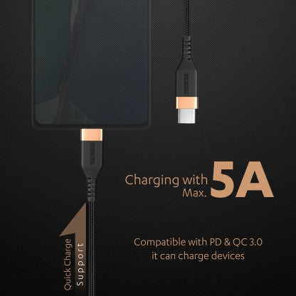 DURACELL TYPE C 1.2 M 5A FAST CHARGING CABLE  (COMPATIBLE WITH COMPATIBILE ALL USB-C DEVICES, BLACK)