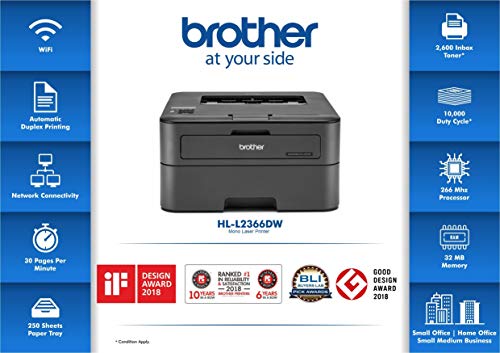 BROTHER HL-L2366DW MONOCHROME LASER PRINTER WITH WI-FI, NETWORK &AMP; AUTO DUPLEX PRINTING (BLACK)