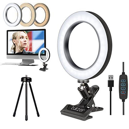 TUKZER 8-INCH LED USB SELFIE RING LIGHT WITH CLAMP MOUNT, 3 LIGHT MODES &AMP; 10 LEVEL BRIGHTNESS, FOR LAPTOP/PC/MONITOR/DESK/BED/OFFICE/VIDEO CONFERENCING/LIVE STREAMING/MAKEUP/WEBCAM/CLASSES