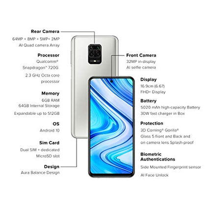 REDMI NOTE 9 PRO MAX (GLACIER WHITE, 6GB RAM, 64GB STORAGE) - 64MP QUAD CAMERA &AMP;ALEXA HANDS-FREE CAPABLE