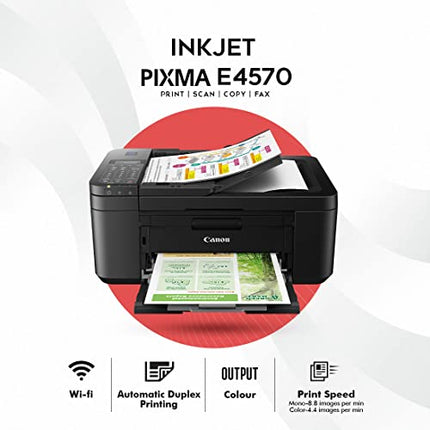 CANON E4570 ALL-IN-ONE WI-FI INK EFFICIENT COLOUR PRINTER WITH FAX/ADF/DUPLEX PRINTING (BLACK)- SMART SPEAKER COMPATIBLE, STANDARD