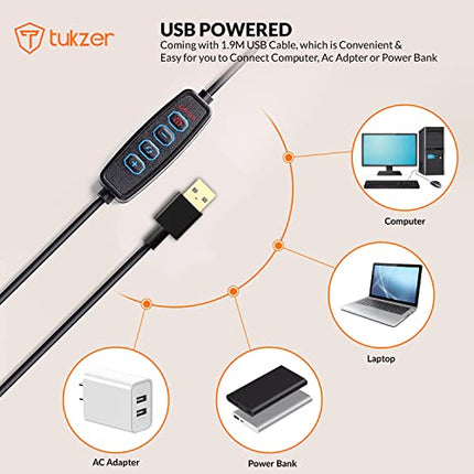 TUKZER 8-INCH LED USB SELFIE RING LIGHT WITH CLAMP MOUNT, 3 LIGHT MODES &AMP; 10 LEVEL BRIGHTNESS, FOR LAPTOP/PC/MONITOR/DESK/BED/OFFICE/VIDEO CONFERENCING/LIVE STREAMING/MAKEUP/WEBCAM/CLASSES