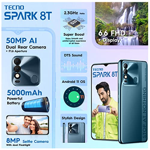 TECNO SPARK 8T (ATLANTIC BLUE, 4GB RAM,64GB STORAGE) 50MP AI CAMERA  7GB EXPANDABLE RAM
