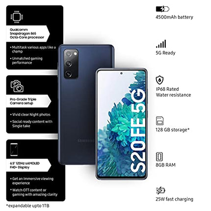 SAMSUNG GALAXY S20 FE 5G (CLOUD NAVY, 8GB RAM, 128GB STORAGE) WITH NO COST EMI &AMP; ADDITIONAL EXCHANGE OFFERS