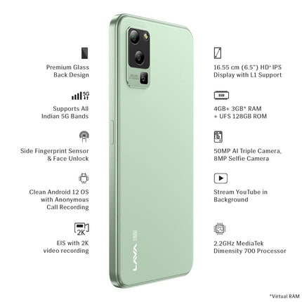 LAVA BLAZE 5G (GLASS GREEN, 4GB RAM, 128GB STORAGE)