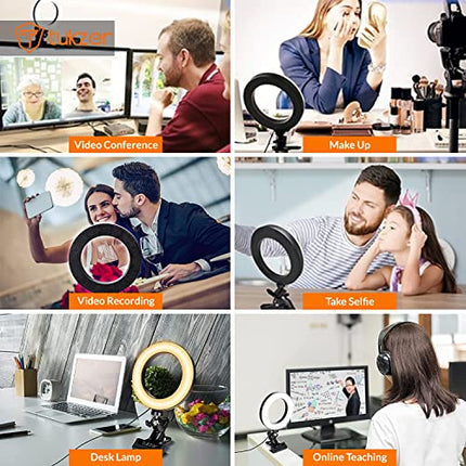 TUKZER 8-INCH LED USB SELFIE RING LIGHT WITH CLAMP MOUNT, 3 LIGHT MODES &AMP; 10 LEVEL BRIGHTNESS, FOR LAPTOP/PC/MONITOR/DESK/BED/OFFICE/VIDEO CONFERENCING/LIVE STREAMING/MAKEUP/WEBCAM/CLASSES