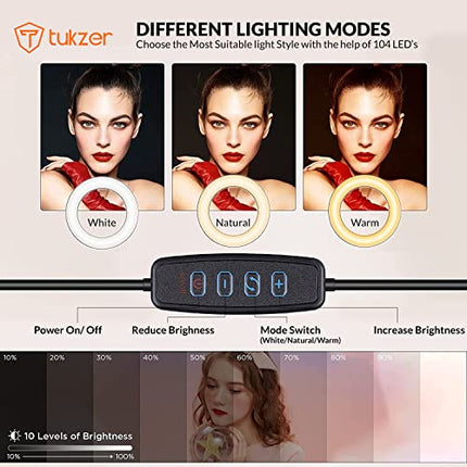 TUKZER 8-INCH LED USB SELFIE RING LIGHT WITH CLAMP MOUNT, 3 LIGHT MODES &AMP; 10 LEVEL BRIGHTNESS, FOR LAPTOP/PC/MONITOR/DESK/BED/OFFICE/VIDEO CONFERENCING/LIVE STREAMING/MAKEUP/WEBCAM/CLASSES