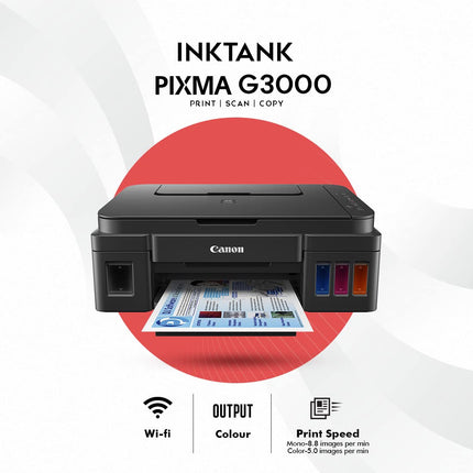 CANON PIXMA G3000 ALL-IN-ONE WIFI INK TANK COLOUR PRINTER WITH 2 ADDITIONAL BLACK INK BOTTLES