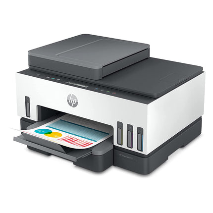 HP SMART 750 WIFI DUPLEX PRINTER WITH SMART-GUIDED BUTTON, PRINT, SCAN, COPY, WIRELESS AND ADF, HI-CAPACITY TANK WITH AUTO INK, PAPER SENSOR, UP TO 12K BLACK OR 8K COLOR PAGES OF INK IN THE BOX[Like New]