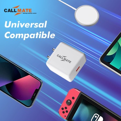CALLMATE 65 W 6 A MOBILE ULTRA-COMPACT USB WALL TYPE C FOR ALL DEVICES CHARGER WITH DETACHABLE CABLE  (WHITE, CABLE INCLUDED)