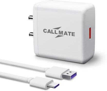 CALLMATE 65 W 6 A MOBILE ULTRA-COMPACT USB WALL TYPE C FOR ALL DEVICES CHARGER WITH DETACHABLE CABLE  (WHITE, CABLE INCLUDED)