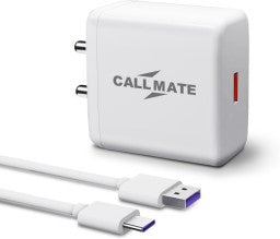 CALLMATE 65 W 6 A MOBILE ULTRA-COMPACT USB WALL TYPE C FOR ALL DEVICES CHARGER WITH DETACHABLE CABLE  (WHITE, CABLE INCLUDED)