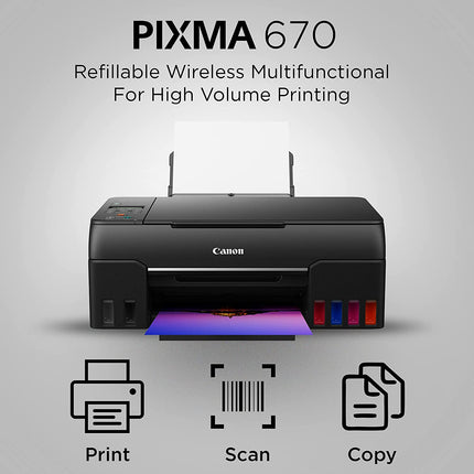 CANON PIXMA G670 ALL-IN-ONE 6-COLOUR INKTANK WI-FI PHOTO PRINTER, BLACK, STANDARD[Like New]