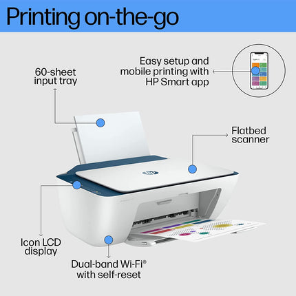 HP DESKJET 2723 AIO PRINTER, COPY, SCAN, WIFI, BLUETOOTH, USB, SIMPLE SETUP SMART APP, IDEAL FOR HOME.[Like New]