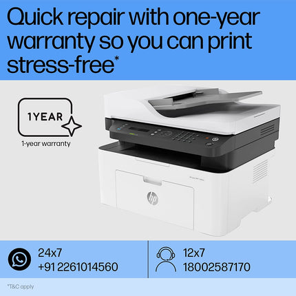 HP LASERJET 138FNW MONOCHROME COMPACT WI-FI PRINTER WITH NETWORK SUPPORT FOR RELIABLE, FAST PRINTING (PRINT, COPY, SCAN, FAX)[Like New]