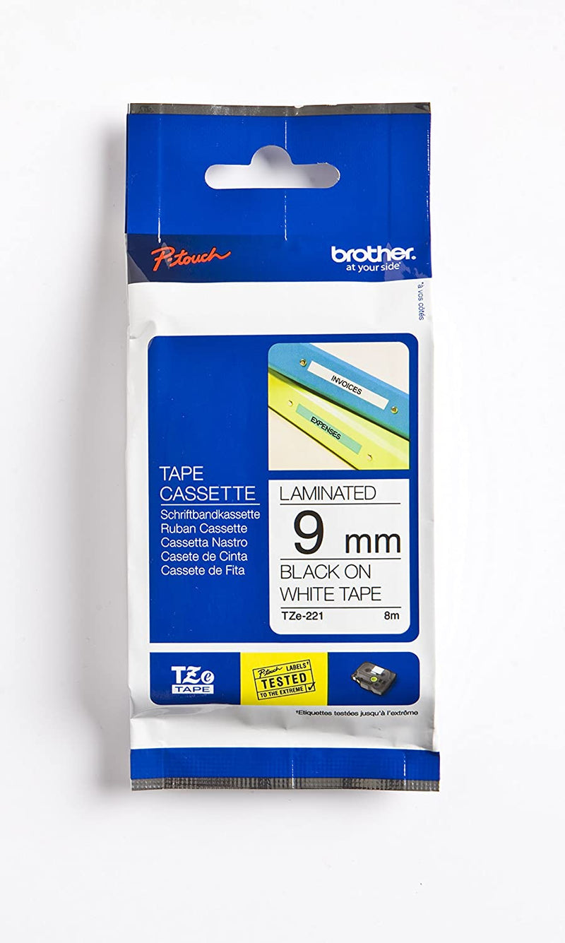 BROTHER TZE-221 BLACK ON WHITE LAMINATED TAPES (TZE SERIES) 9MM[Like New]