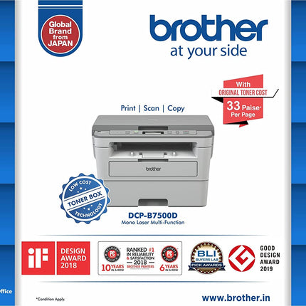 BROTHER DCP-B7500D MULTI-FUNCTION MONOCHROME LASER PRINTER WITH AUTO DUPLEX PRINTING (TONER BOX TECHNOLOGY) (GREY)[Like New]