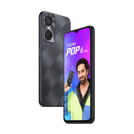 TECNO POP 6 PRO (POLAR BLACK, 2GB RAM, 32GB STORAGE)  FRONT FLASH 8MP DUAL CAMERA