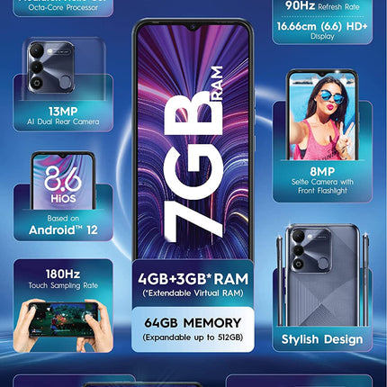 TECNO SPARK 9 (INFINITY BLACK, 4GB RAM,64GB STORAGE) 7GB EXPANDABLE RAM HELIO G37 GAMING PROCESSOR