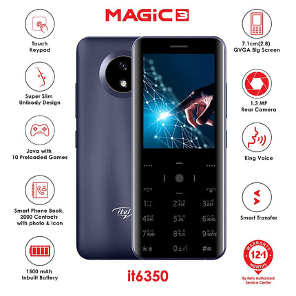 ITEL MAGIC3 WI-FI BLUETOOTH, USB, 9.5MM SLIM UNIBODY DESIGN, 2.8&#34; BIGGER DISPLAY IT6350 SMART TOUCH KEYPAD (BLACK)