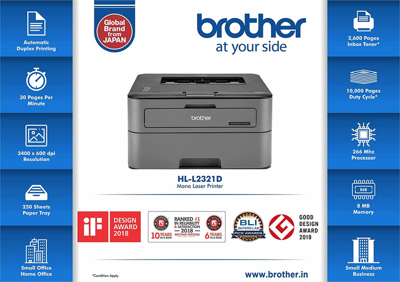 BROTHER HL-L2321D SINGLE-FUNCTION MONOCHROME LASER PRINTER WITH AUTO DUPLEX PRINTING[Like New]