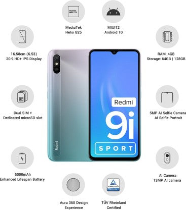 REDMI 9i Sport (Metallic Blue, 64 GB)  (4 GB RAM)