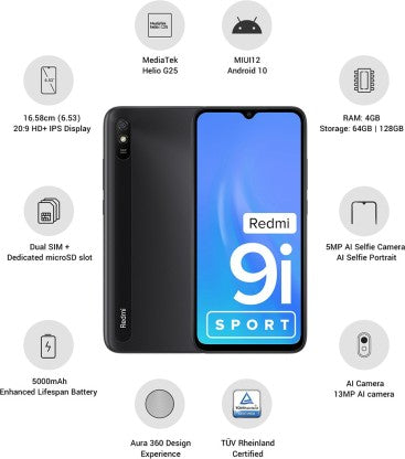 REDMI 9I SPORT (CARBON BLACK, 64 GB)  (4 GB RAM)