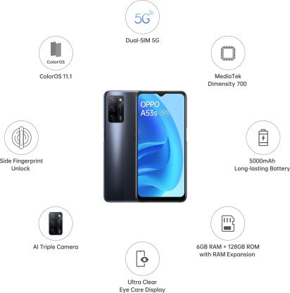 OPPO A53s 5G (Ink Black, 128 GB)  (6 GB RAM)