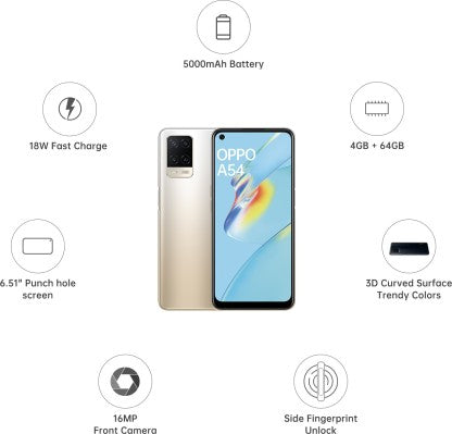 OPPO A54 (Moonlight Gold, 64 GB)  (4 GB RAM)