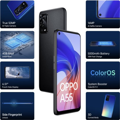 OPPO A55 (STARRY BLACK, 64 GB)  (4 GB RAM)