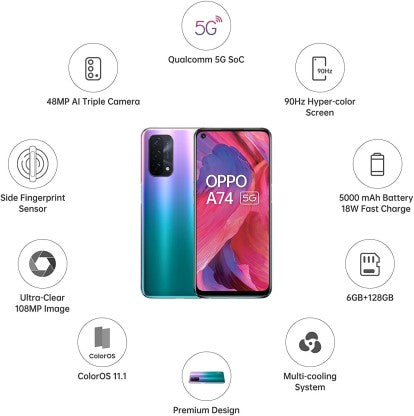 OPPO A74 5G (FANTASTIC PURPLE, 128 GB)  (6 GB RAM)