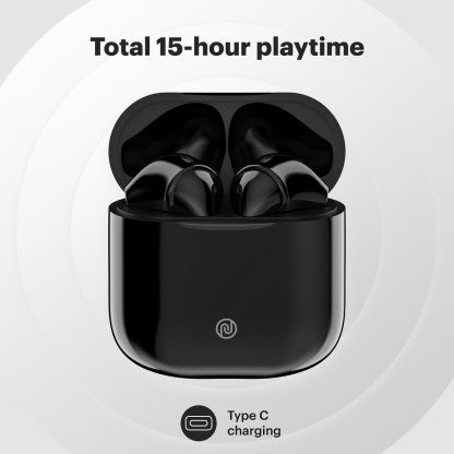 NOISE AIR BUDS MINI WITH 15 HOURS PLAYTIME, TRU BASS TECHNOLOGY, AND HYPERSYNC BLUETOOTH HEADSET  (JET BLACK, TRUE WIRELESS)