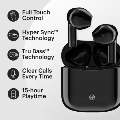 NOISE AIR BUDS MINI WITH 15 HOURS PLAYTIME, TRU BASS TECHNOLOGY, AND HYPERSYNC BLUETOOTH HEADSET  (JET BLACK, TRUE WIRELESS)