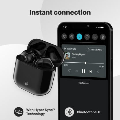 NOISE AIR BUDS MINI WITH 15 HOURS PLAYTIME, TRU BASS TECHNOLOGY, AND HYPERSYNC BLUETOOTH HEADSET  (JET BLACK, TRUE WIRELESS)