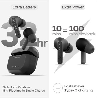 BOULT AUDIO AIRBASS GEARPODS WITH 32H PLAYTIME BLUETOOTH HEADSET  (BLACK, TRUE WIRELESS)