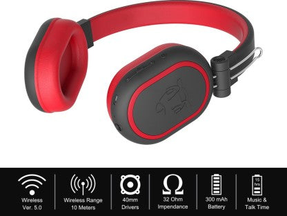 ANT AUDIO TREBLE 1200 HD PREMIUM BLUETOOTH HEADSET  (BLACK RED, ON THE EAR) [Like New]