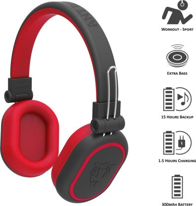 ANT AUDIO TREBLE 1200 HD PREMIUM BLUETOOTH HEADSET  (BLACK RED, ON THE EAR)