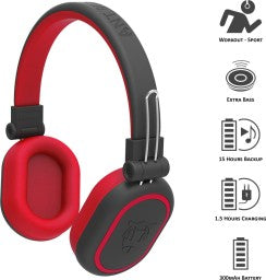 ANT AUDIO TREBLE 1200 HD PREMIUM BLUETOOTH HEADSET  (BLACK RED, ON THE EAR)
