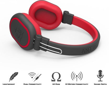 ANT AUDIO TREBLE 1200 HD PREMIUM BLUETOOTH HEADSET  (BLACK RED, ON THE EAR)