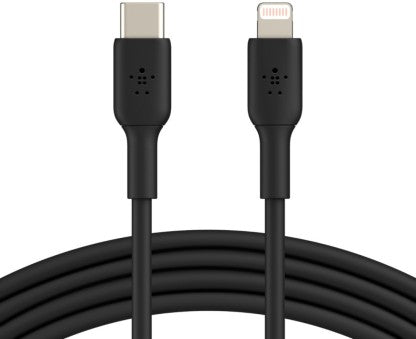 BELKIN SMARTPHONE APPLE CERTIFIED LIGHTNING TO TYPE C CABLE, FAST CHARGING FOR IPHONE, IPAD, AIR PODS, 3.3 FEET (1 METERS) BLACK  (COMPATIBLE WITH IPHONE, IPAD, AIR PODS, BLACK, ONE CABLE)
