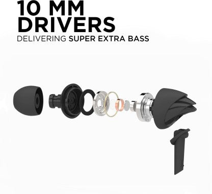 BOAT BASSHEADS 100 WIRED HEADSET  (BLACK, IN THE EAR)