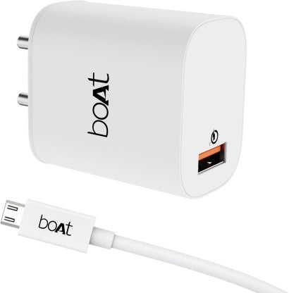 BOAT 18 W QUICK CHARGE 3 A MOBILE WCD QC3.0 18W (WITH MICRO USB)/ WCD -QC3A -MICRO USB CHARGER WITH DETACHABLE CABLE  (WHITE, CABLE INCLUDED)