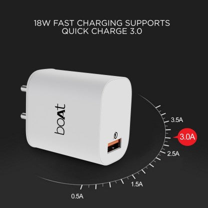 BOAT 18 W QUICK CHARGE 3 A MOBILE WCD QC3.0 18W (WITH MICRO USB)/ WCD -QC3A -MICRO USB CHARGER WITH DETACHABLE CABLE  (WHITE, CABLE INCLUDED)