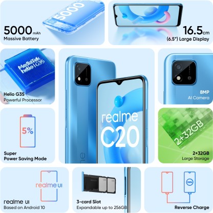realme C20 (Cool Blue, 32 GB)  (2 GB RAM)